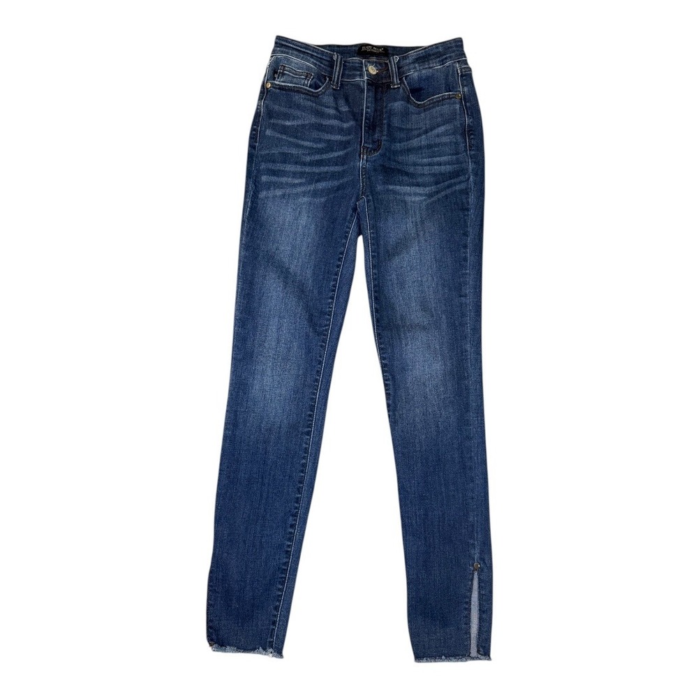 Judy Blue Skinny Jeans High Rise Dark Wash Raw Hem Ankle Slit‎ Size 3/26
